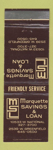 Matchbook Cover - Marquette Savings and Loan MI