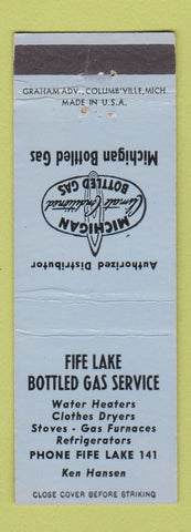 Matchbook Cover - Fife Lake Bottled Gas MI low phone # BLUE
