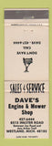 Matchbook Cover - Dave's Engine and Mower Shop Westland MI