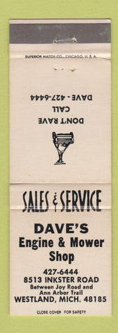 Matchbook Cover - Dave's Engine and Mower Shop Westland MI