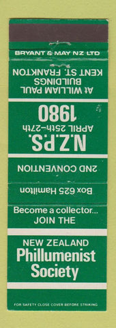 Matchbook Cover - New Zealand Phillumenist Society Frankton 1980