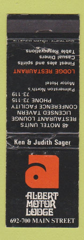 Matchbook Cover - Albert Motor Lodge Palmerston New Zealand WORN