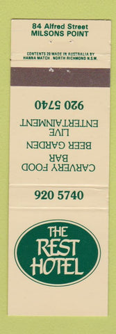Matchbook Cover - The Rest Hotel Milsons Point Australia