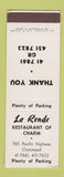 Matchbook Cover - La Ronde Restaurant Chatswood Australia WEAR