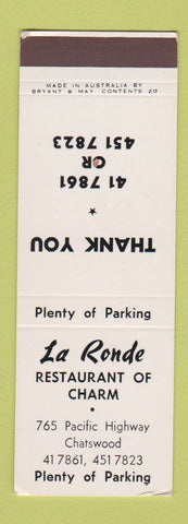 Matchbook Cover - La Ronde Restaurant Chatswood Australia WEAR