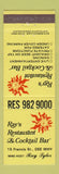 Matchbook Cover - Ray's Restaurant Dee Why Australia