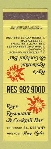 Matchbook Cover - Ray's Restaurant Dee Why Australia