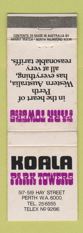 Matchbook Cover - Koala Park Towers Perth Australia WEAR