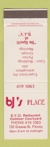 Matchbook Cover - BJ's Place Restaurant Fitzroy Australia