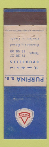 Matchbook Cover - Purfina oil gas Brussels Belgium Bruxelles WEAR