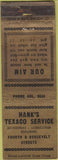 Matchbook Cover - Hank's Texaco oil gas NO TOWN 40's WEAR