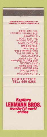 Matchbook Cover - Lehmann Bros Tiles Artarmon Eastwood Kirawee Australia
