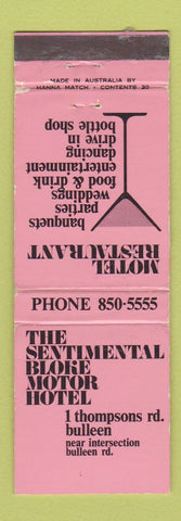 Matchbook Cover - Sentimental Bloke Motor Hotel Bulleen Australia WEAR