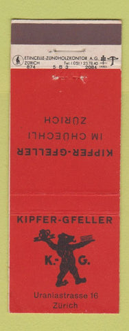 Matchbook Cover - Kipfer Gfeller Restaurant Zurich Switzerland bear