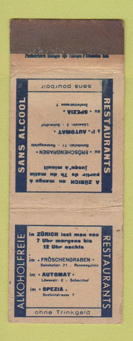 Matchbook Cover - Restaurants Sans Alcool Zurich Switzerland WEAR