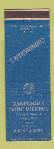 Matchbook Cover - Cunningham's Patent Medicines Hamilton ON