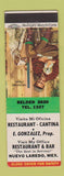 Matchbook Cover - Restaurant Cantina Nuevo Laredo Mexico