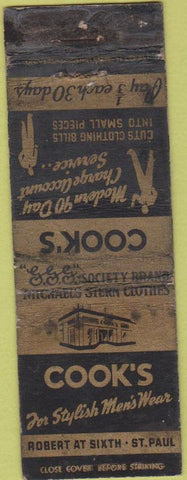 Matchbook Cover - Cook's Men's Wear ST Paul MN POOR