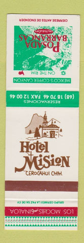 Matchbook Cover - Hotel Mision Cerocahui Chihuahua Mexico Posada Barrancas