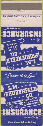 Matchbook Cover - LM Frudenfeld Co Insurance Minneapolis MN
