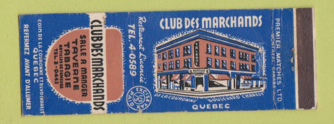 Matchbook Cover - Club Des Marchands Quebec QC WEAR