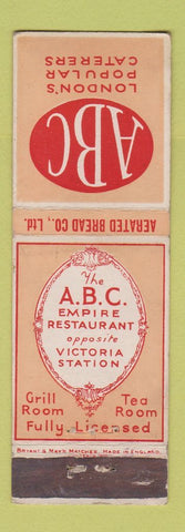 Matchbook Cover - ABC London UK England Catering