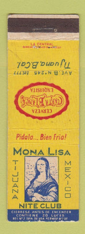 Matchbook Cover - Carta Blanca Beer Mona Lisa Nite Club Tijuana Mexico WORN