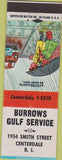 Matchbook Cover - Burrows Gulf Oil Gas Centerdale RI