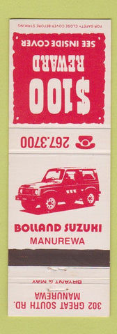 Matchbook Cover - Bolland Suzuki Manurewa New Zealand