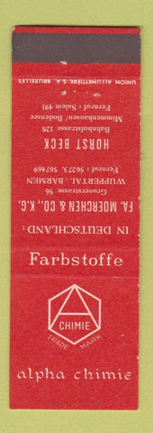 Matchbook Cover - Alpha Chimie Barmen Germany