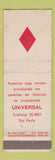 Matchbook Cover - Universal Sao Paulo Brazil match