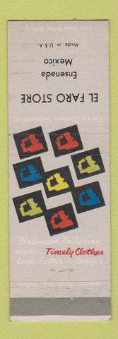 Matchbook Cover - El Faro Store Timely Men's Clothes Ensenada Mexico