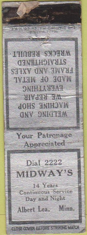 Matchbook Cover - Midway's Albert Lea MN VERY POOR