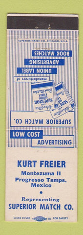 Matchbook Cover - Superior Match Kurt Freier Progresso Tamps Mexico Montezuma
