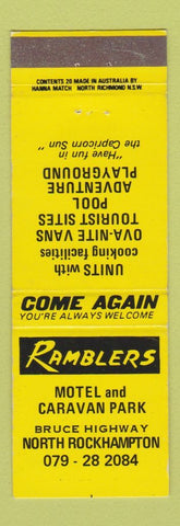 Matchbook Cover - Ramblers Motel Caravan Park North Rockhampton Australia