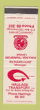 Matchbook Cover - Haulage Transport trucking Hastings New Zealand