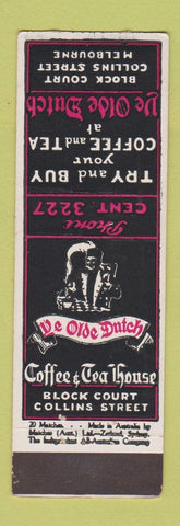 Matchbook Cover - Ye Olde Dutch Coffee Tea House Melbourne Australia