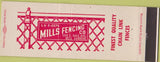 Matchbook Cover - Mills Fencing Co  Bell Gardens CA fences