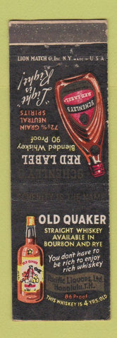 Matchbook Cover - Old Quaker Whisky Schenley's New York City