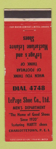 Matchbook Cover - LePAge Shoe Company Charlottetown PEI PE