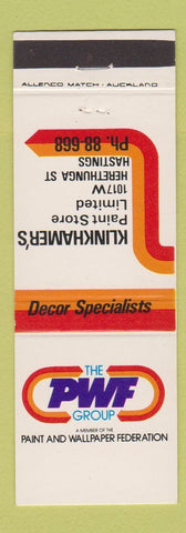 Matchbook Cover - PWF Group Klinkhamer's Paint Hastings New Zealand