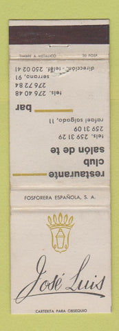 Matchbook Cover - Jose Luis Restaurante Serrano