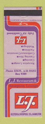 Matchbook Cover - LJ Restaurant Hamilton New Zealand