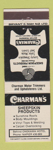 Matchbook Cover - Charman's Motor Trimmers Sheepskin Napier New Zealand