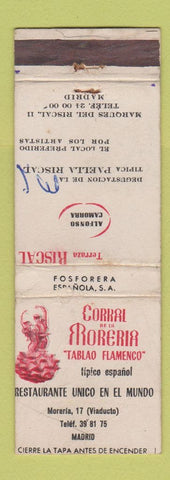 Matchbook Cover - Corral Moreria Tablao Flamenco dancing Madrid Spain WEAR