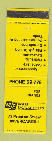 Matchbook Cover - Mobile Excavators Invercargill New Zealand