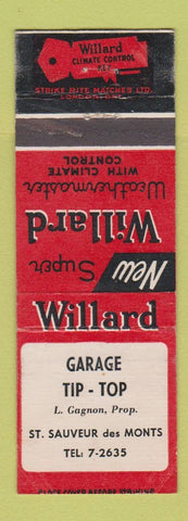 Matchbook Cover - Willard Clmiate Control Garage Tip Top QC