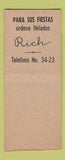Matchbook Cover - Helados Rich Astoria Guatemala BOBTAIL