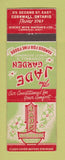 Matchbook Cover - Jade Garden Chinese Restaurant Cornwall ON