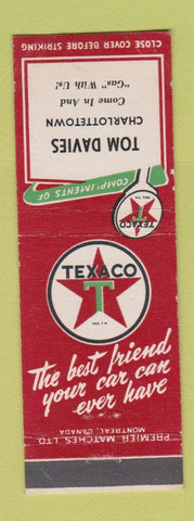 Matchbook Cover - Texaco oil gas Tom Davies Charlottetown PEI PE